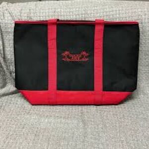 Trader Joe’s Insulated Cooler Tote Black Red Palm Tree Grocery Bag